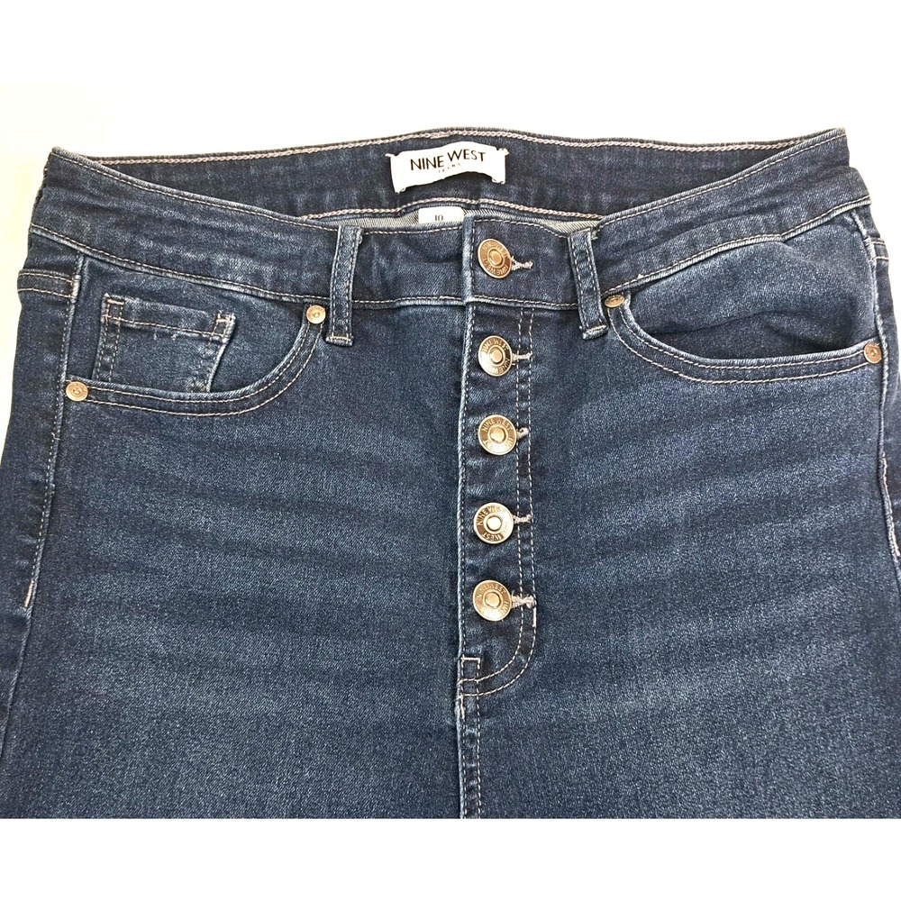Nine West Button Fly High Waist Cropped Bootcut Jeans Women's 10 Dark Wash 30x25